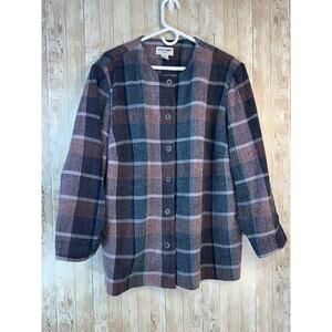 Alfred Dunner Vintage Blazer 20W Blue Purple Plaid Acrylic Button‎ Down Business